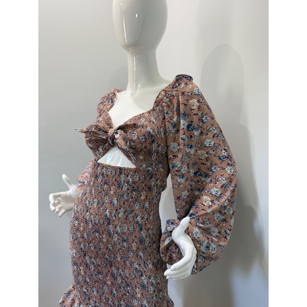 Lulus Floral Smocked Cutout Mini Dress NWT Pink Mauve Long Sleeve Size M - Picture 13 of 13